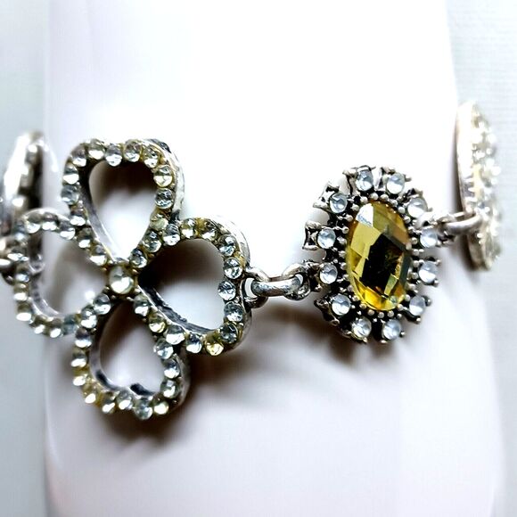 Jessica Simpson Bracelet Chain Clover Silvertone Sand Dollar Disc Star Toggle 7" - Picture 9 of 16